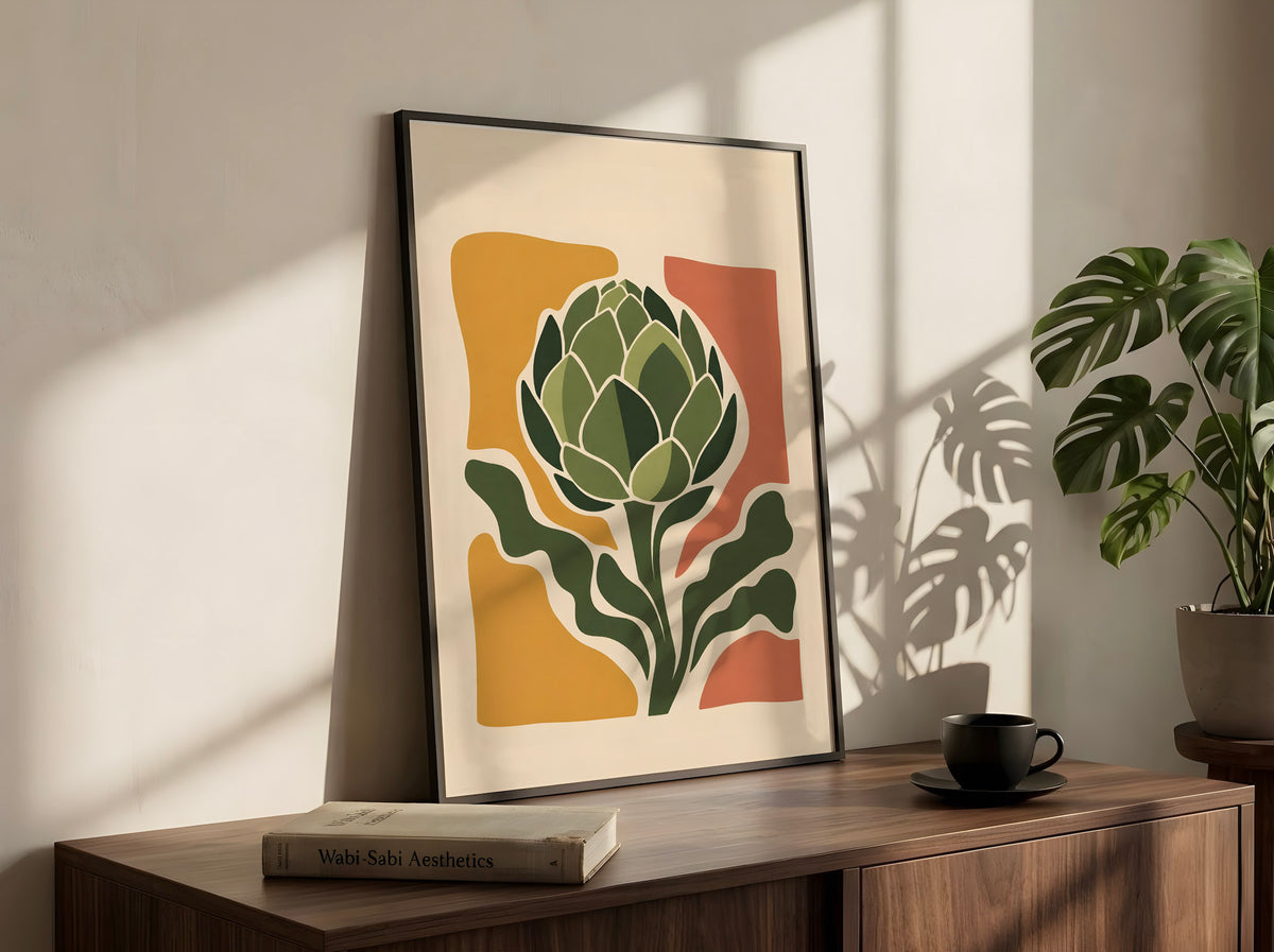 Artichoke Botanical Print, Mid Century Modern Floral Wall Art, Modern Kitchen Decor