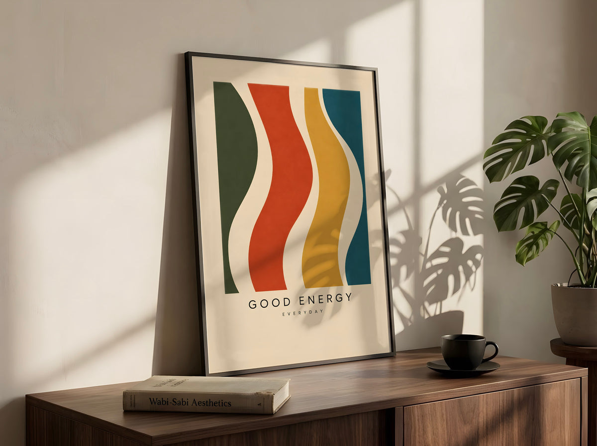 Colourful Abstract Modernist Poster, Wavy Geometric Wall Art, Mid Century Modern Print