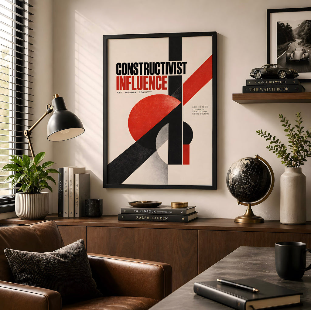 Red Constructivism Poster, Bauhaus Geometric Wall Art, Black and Red Modernist Print