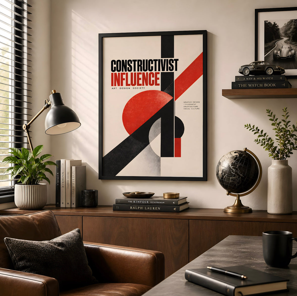 Red Constructivism Poster, Bauhaus Geometric Wall Art, Black and Red Modernist Print