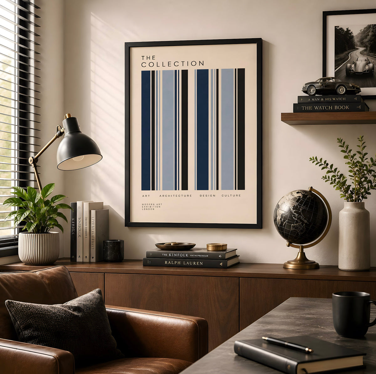 Blue Modernist Poster, Geometric Stripe Wall Art, Mid Century Modern Print