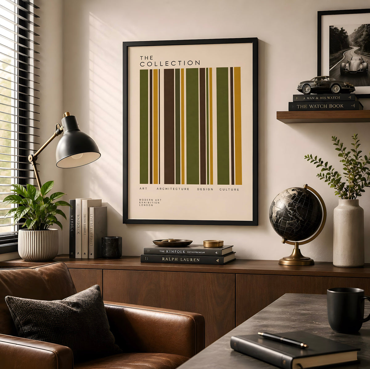 Green Modernist Poster, Geometric Stripe Wall Art, Mid Century Modern