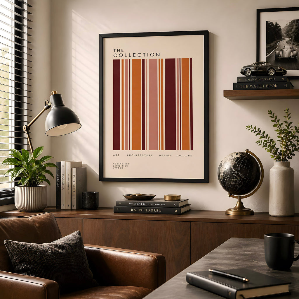 Burgundy Modernist Poster, Geometric Stripe Wall Art, Mid Century Modern Print