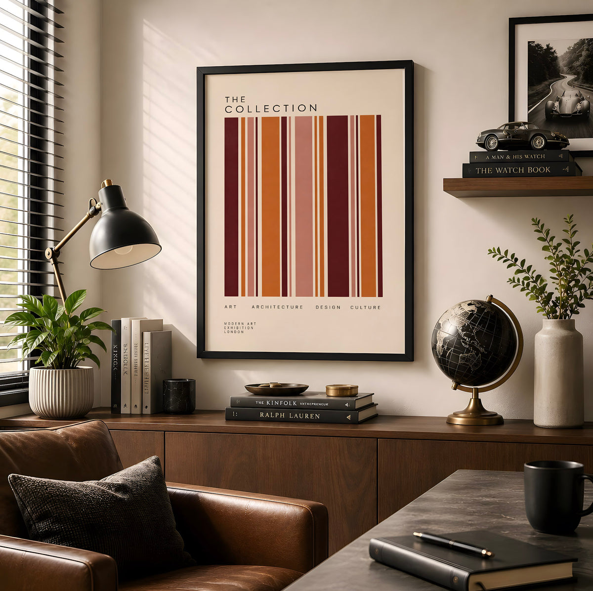 Burgundy Modernist Poster, Geometric Stripe Wall Art, Mid Century Modern Print