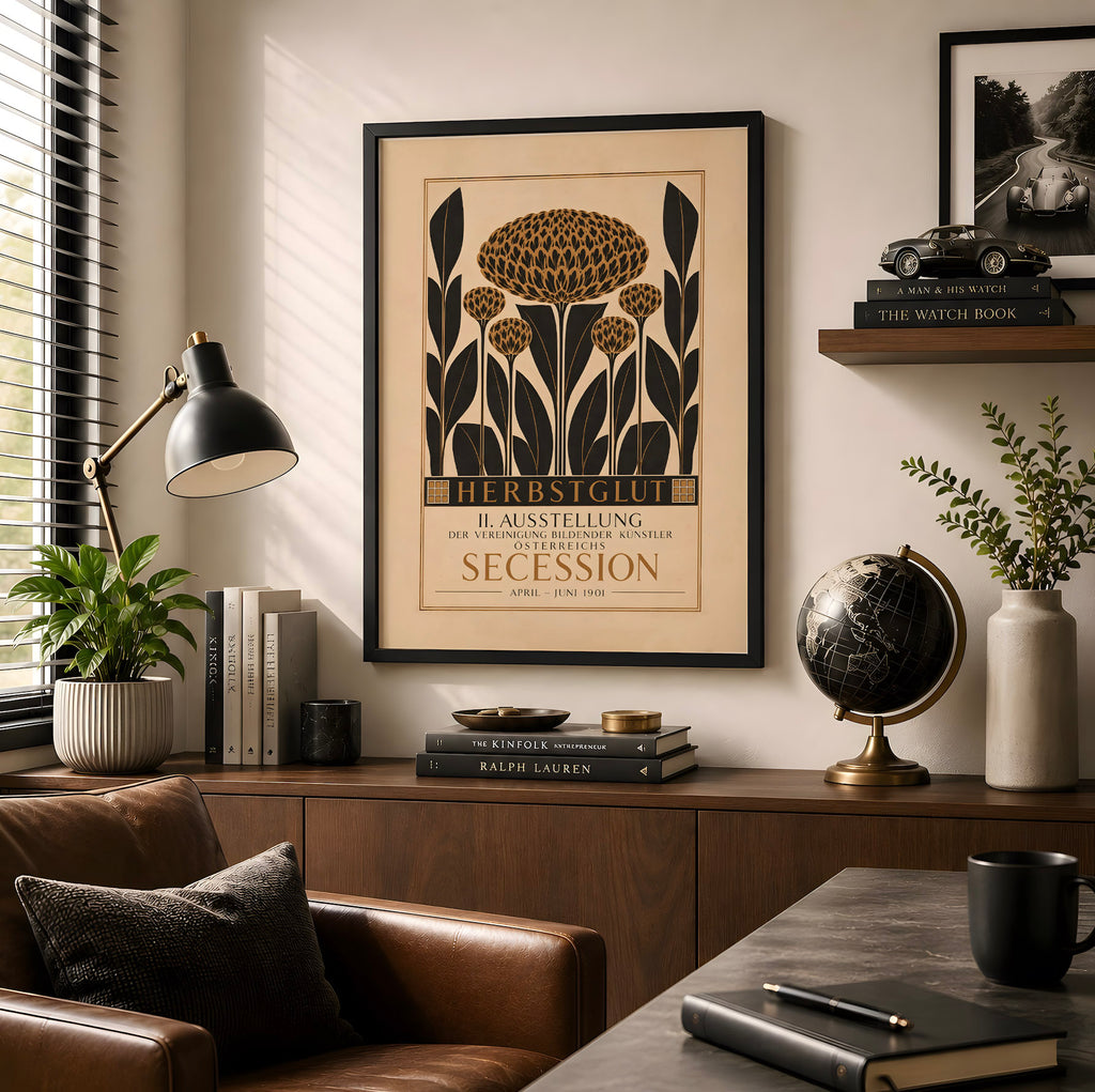 Secession Herbstzeit Exhibition Poster, Art Nouveau Floral Print, Vintage Botanical Flower Wall Art