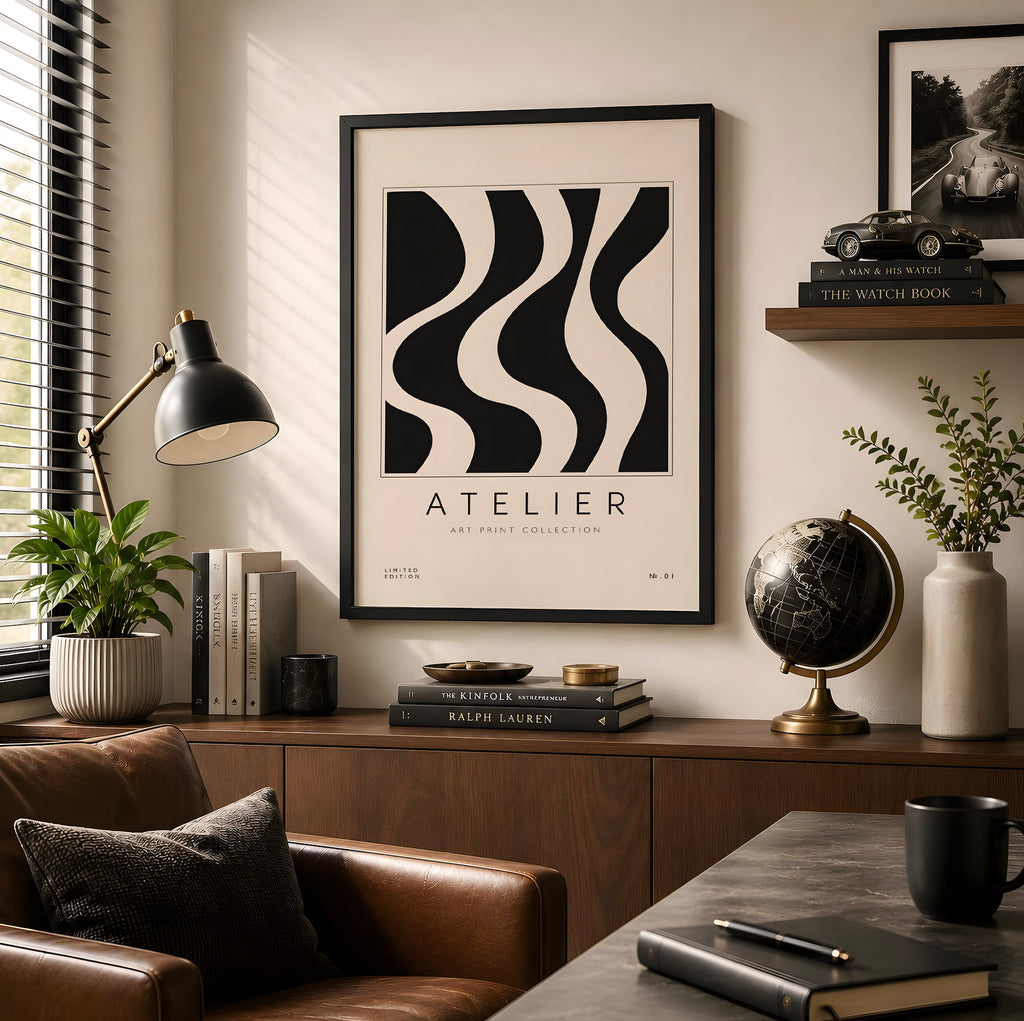 Black and White Abstract Modernist Poster, Minimalist Geometric Wall Art, Contemporary Graphic Design Print