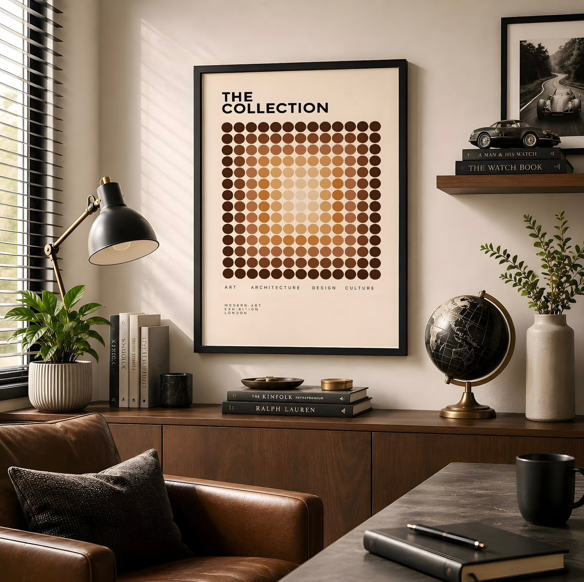 Brown Geometric Modernist Poster, Abstract Dot Pattern Wall Art, Mid Century Modern Print