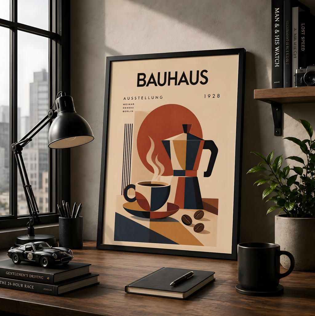 Bauhaus Coffee Poster, Mid-Century Modern Kitchen Art, Retro Coffee Bar Decor