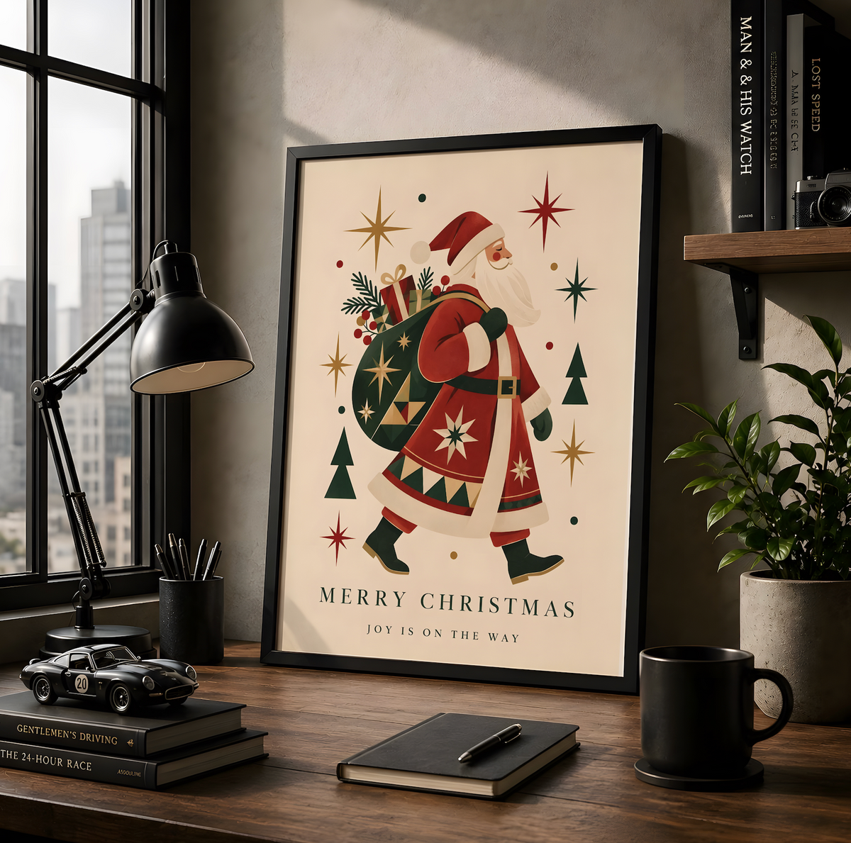 Vintage Santa Claus Wall Art, Retro Christmas Poster, Holiday Print