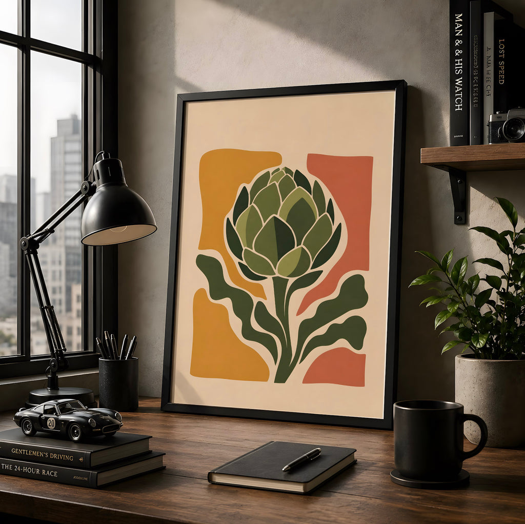 Artichoke Botanical Print, Mid Century Modern Floral Wall Art, Modern Kitchen Decor