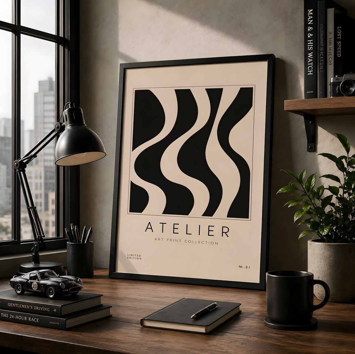 Black and White Abstract Modernist Poster, Minimalist Geometric Wall Art, Contemporary Graphic Design Print