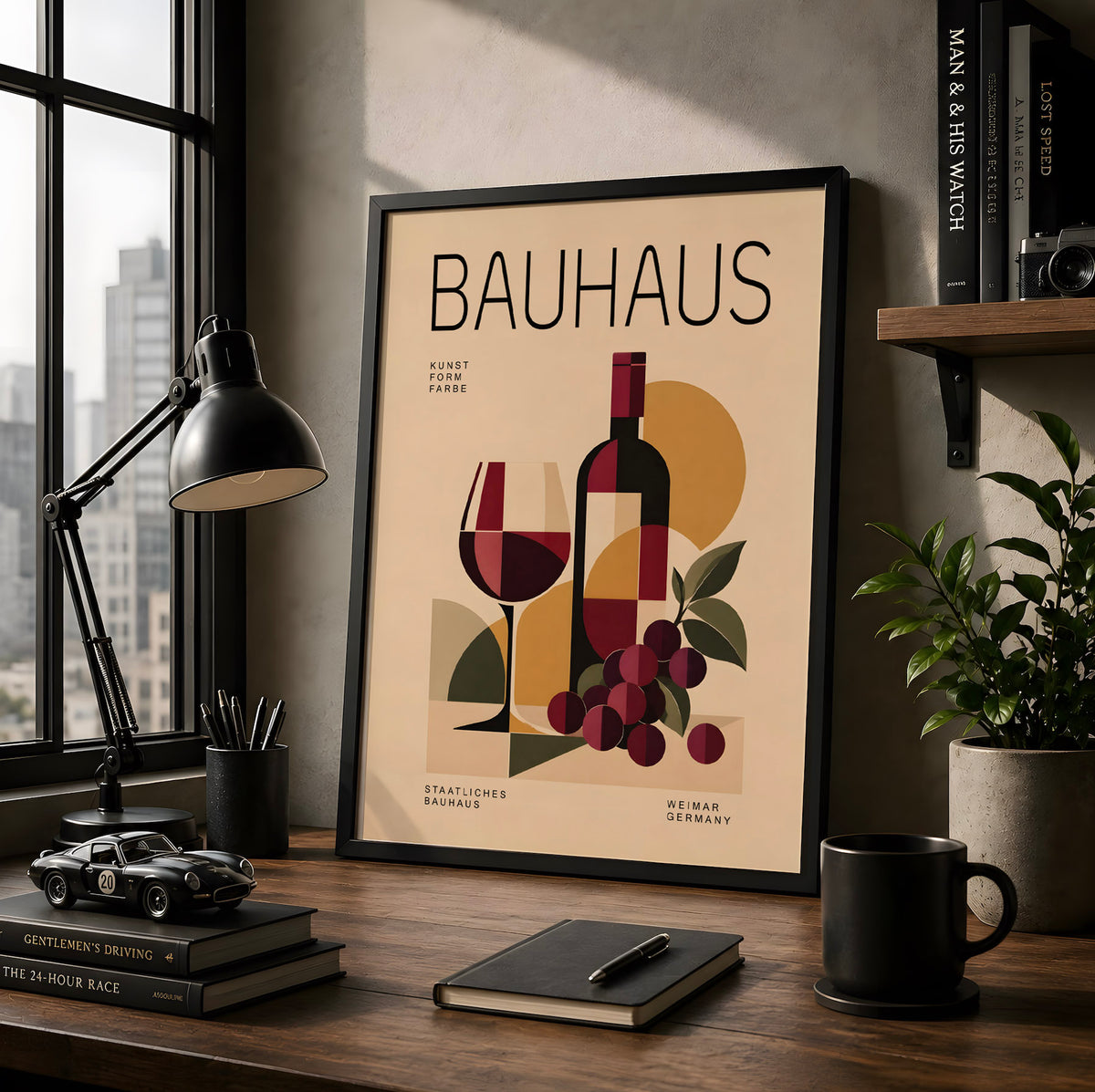 Bauhaus Wine Bottle Poster, Abstract Kitchen Decor, Matte Print
