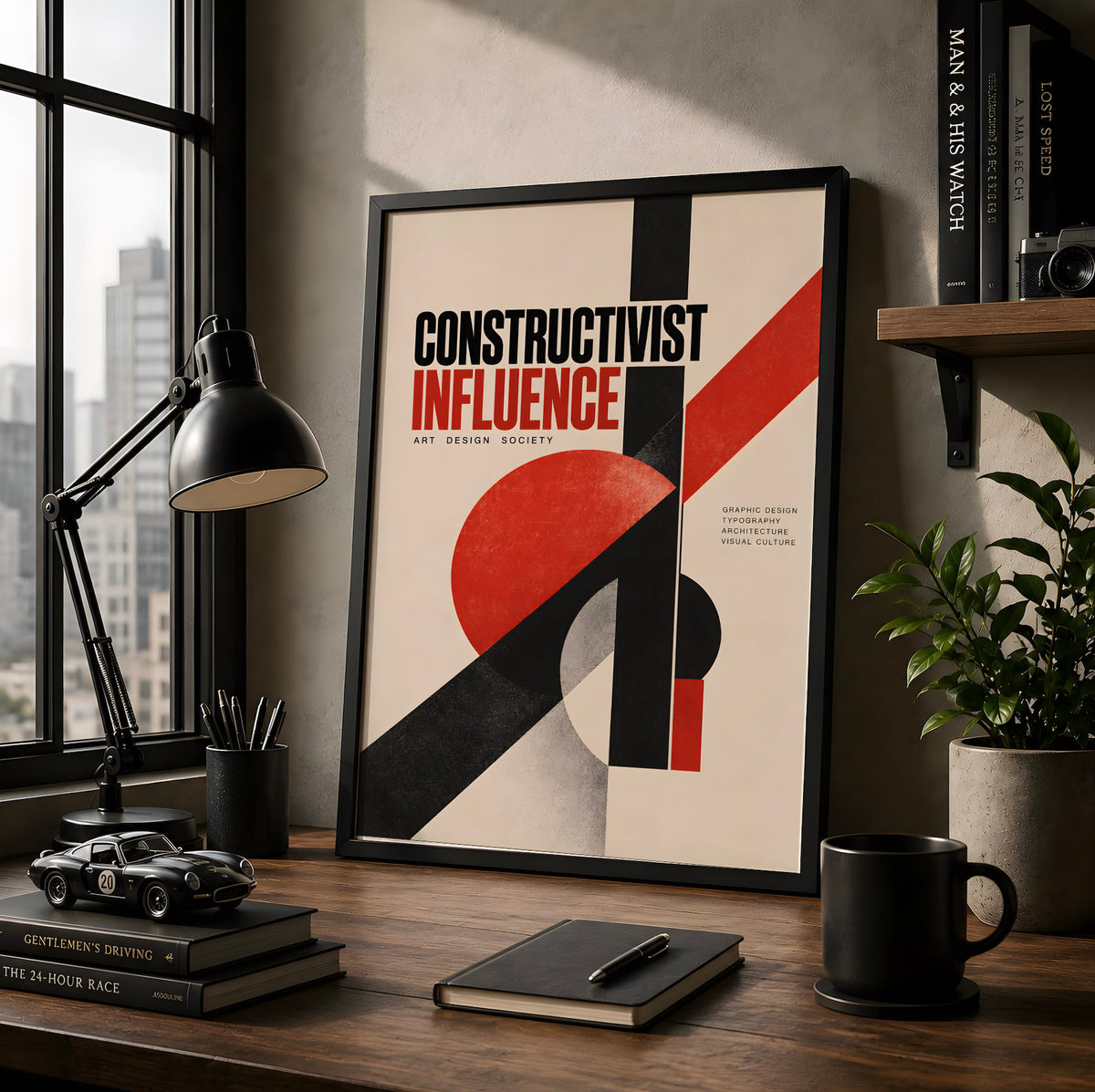 Red Constructivism Poster, Bauhaus Geometric Wall Art, Black and Red Modernist Print