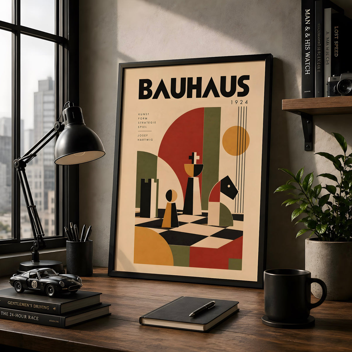 Bauhaus Chess Poster, Geometric Mid Century Modern Print, Bauhaus Decor