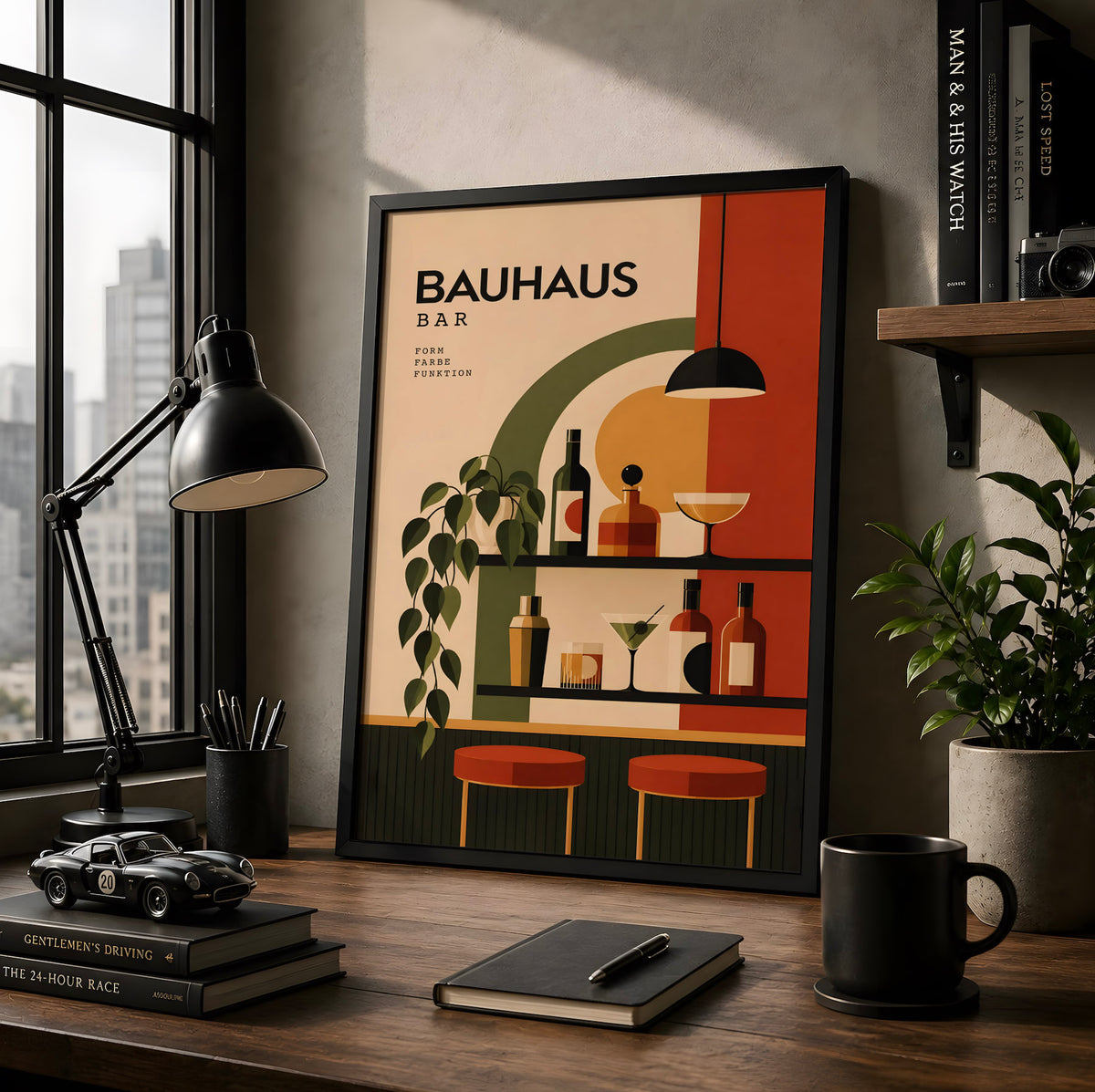 Bauhaus Bar Poster, Retro Geometric Drinks Print, Abstract Bar Decor