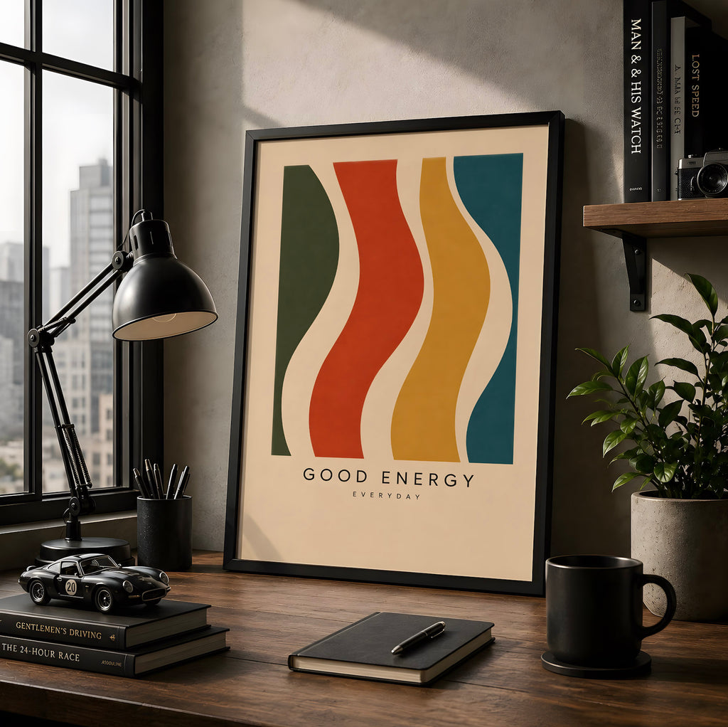 Colourful Abstract Modernist Poster, Wavy Geometric Wall Art, Mid Century Modern Print