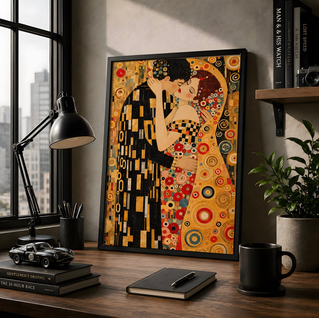 Abstract Couple Kiss Wall Art, Colourful Figurative Art Print, Modern Maxi Decor