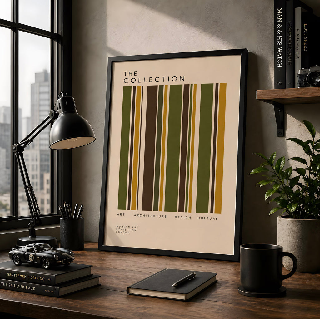 Green Modernist Poster, Geometric Stripe Wall Art, Mid Century Modern