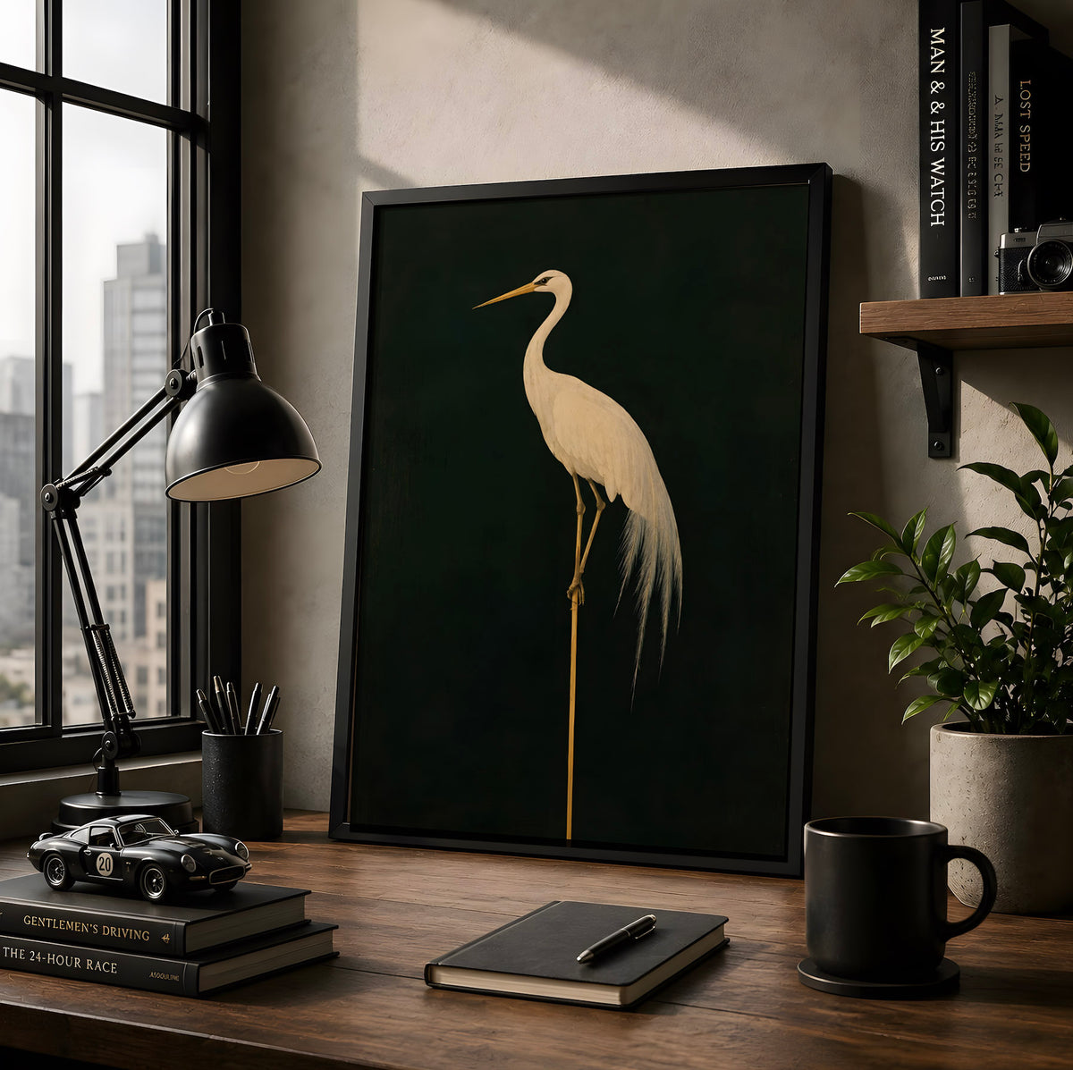 Japanese Crane Wall Art, Minimalist Green Poster