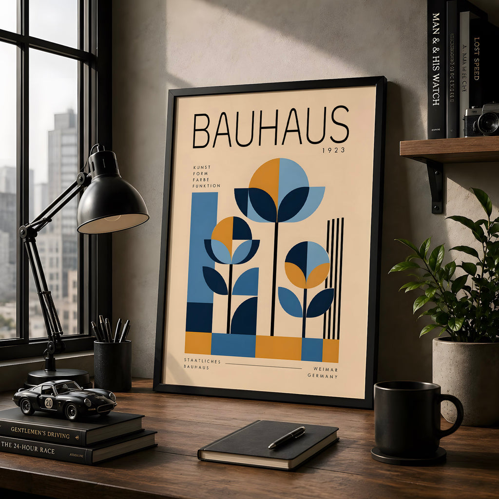 Bauhaus Geometric Poster, Mid Century Botanical Art, Modern Minimalist Wall Decor