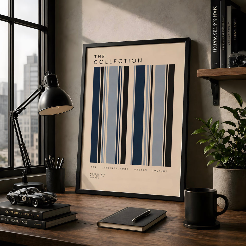 Blue Modernist Poster, Geometric Stripe Wall Art, Mid Century Modern Print