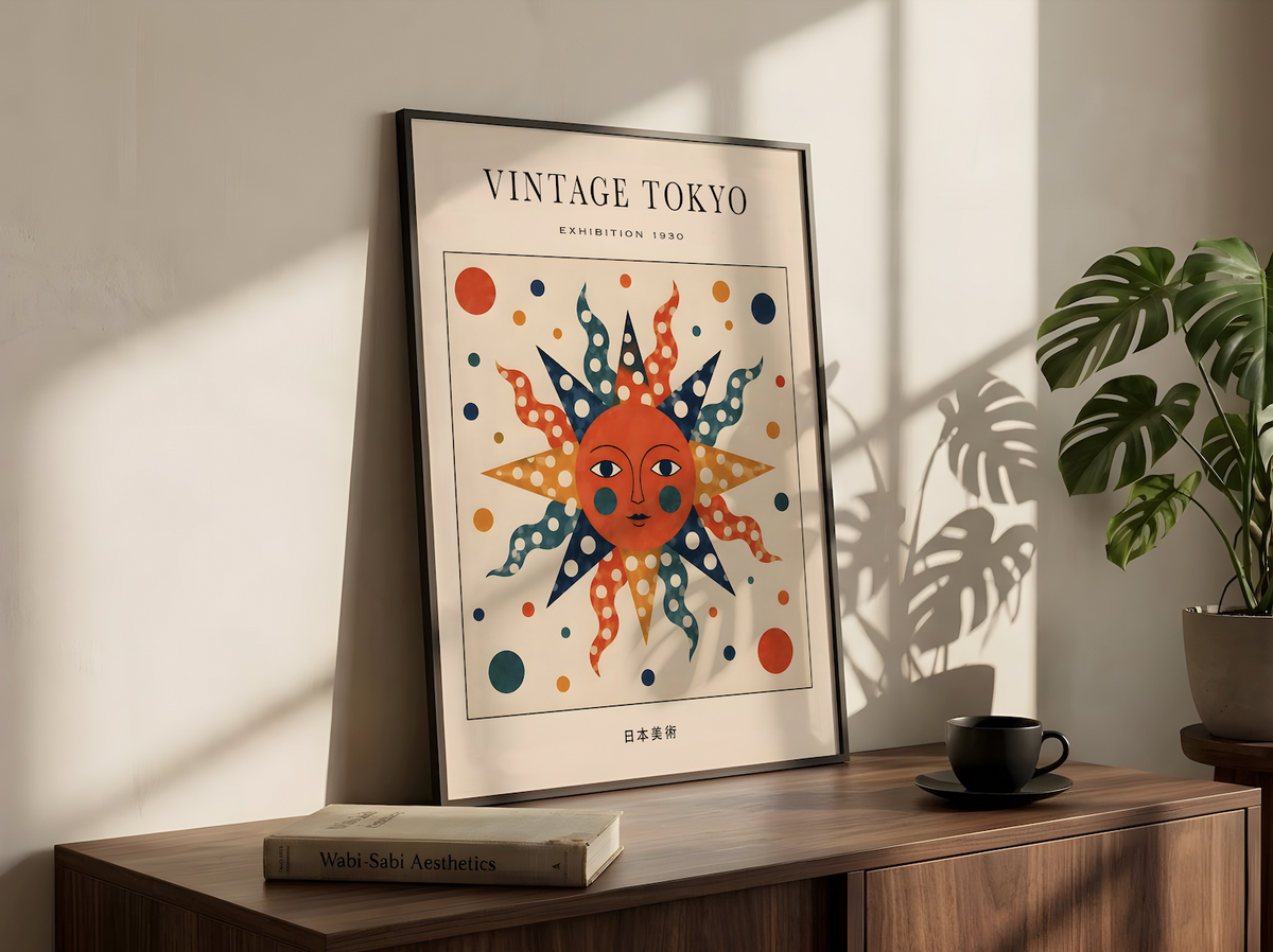 Vintage Polka Dot Tokyo Sun Poster: 1930 Exhibition Art Print