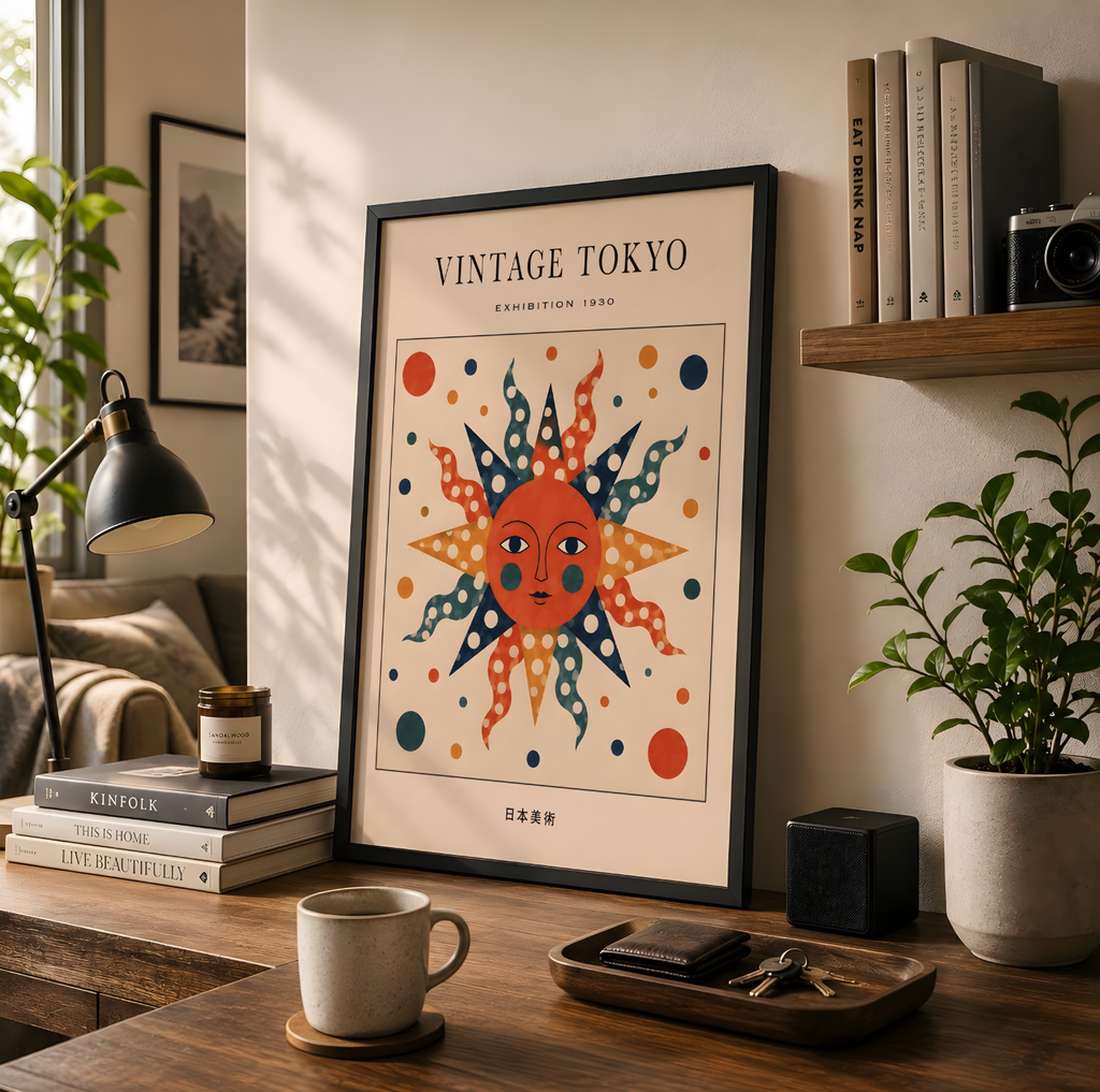 Vintage Polka Dot Tokyo Sun Poster: 1930 Exhibition Art Print