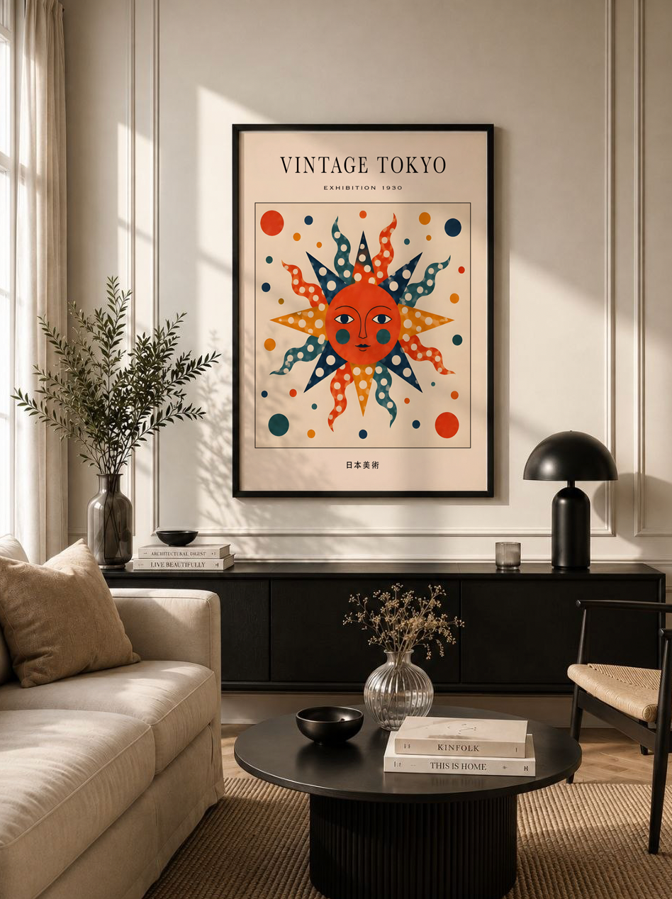 Vintage Polka Dot Tokyo Sun Poster: 1930 Exhibition Art Print