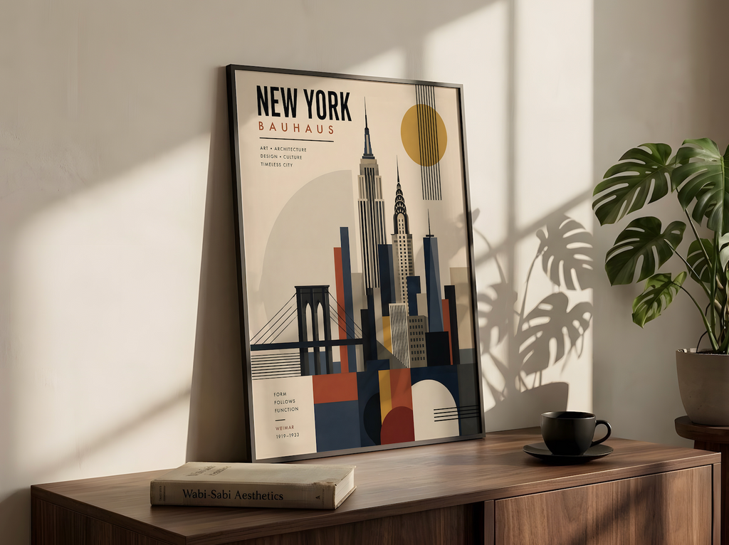 Bauhaus New York City Skyline Art Print, Mid Century Modern Poster