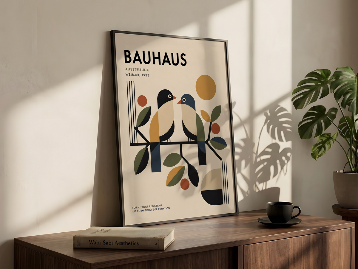 Bauhaus Bird Wall Art, Colourful Birds Poster, Mid Century Modern Print