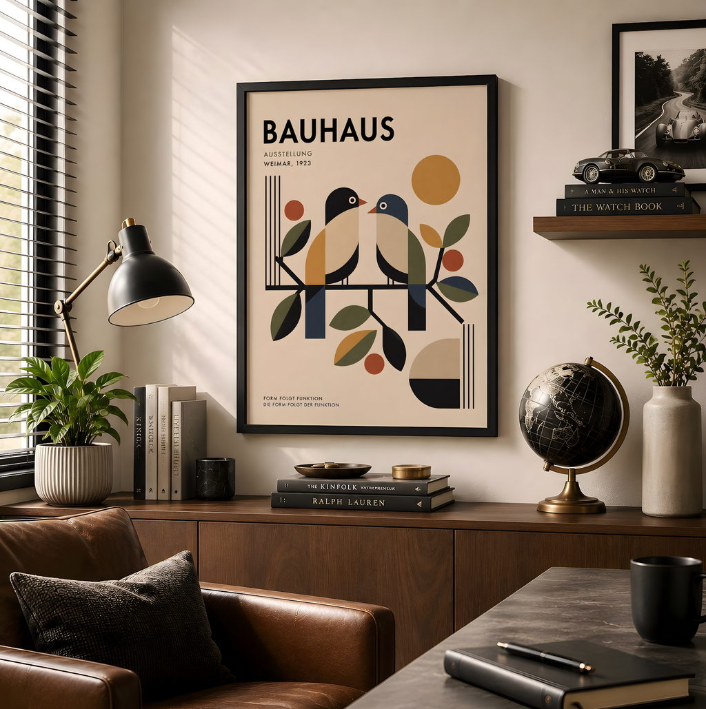 Bauhaus Bird Wall Art, Colourful Birds Poster, Mid Century Modern Print