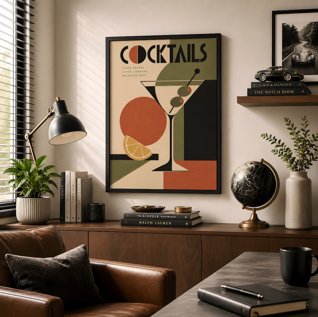Cocktails  Print, Mid Century Modern Art, Geometrical  Poster