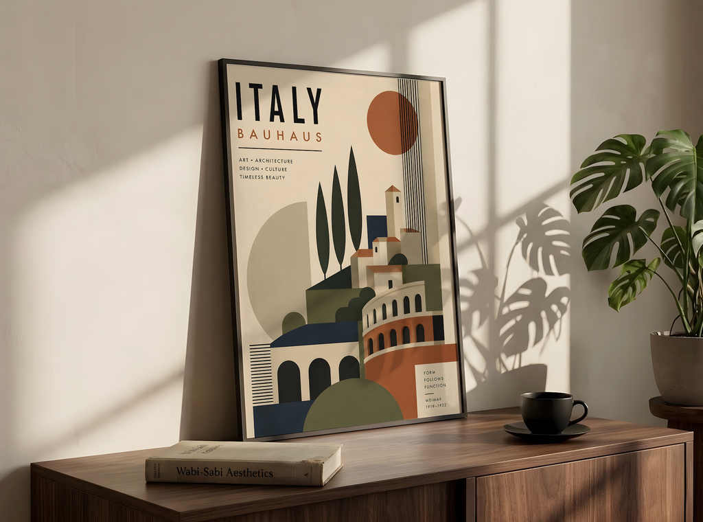 Italy Bauhaus Travel Poster, Minimalist Wall Art Decor