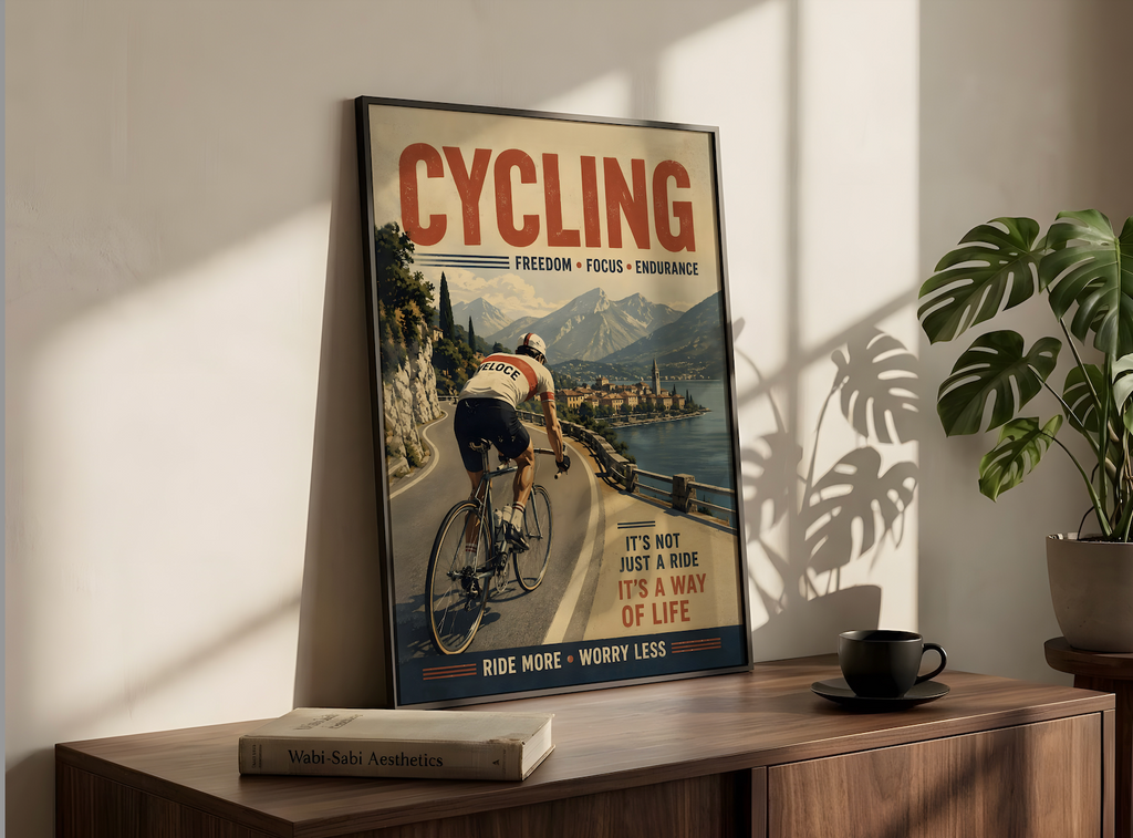 Vintage Cycling Poster, Retro Bicycle Wall Art, Freedom Focus Endurance Print