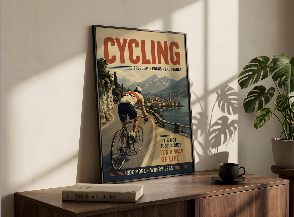 Vintage Cycling Poster, Retro Bicycle Wall Art, Freedom Focus Endurance Print