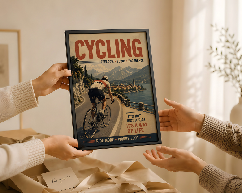 Vintage Cycling Poster, Retro Bicycle Wall Art, Freedom Focus Endurance Print