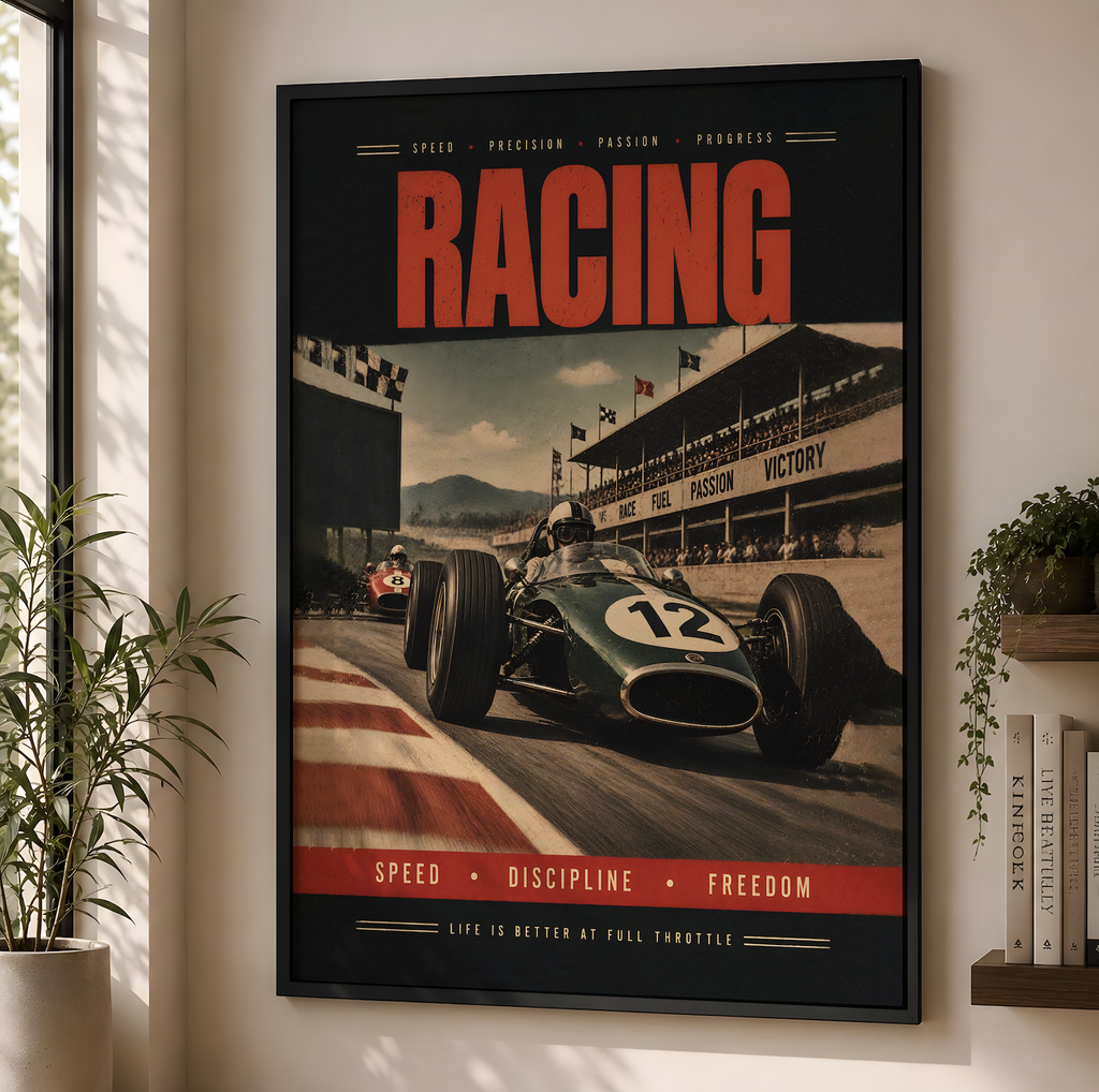 Vintage Racing  Print, Focus Precision Passion, Masculine Gift