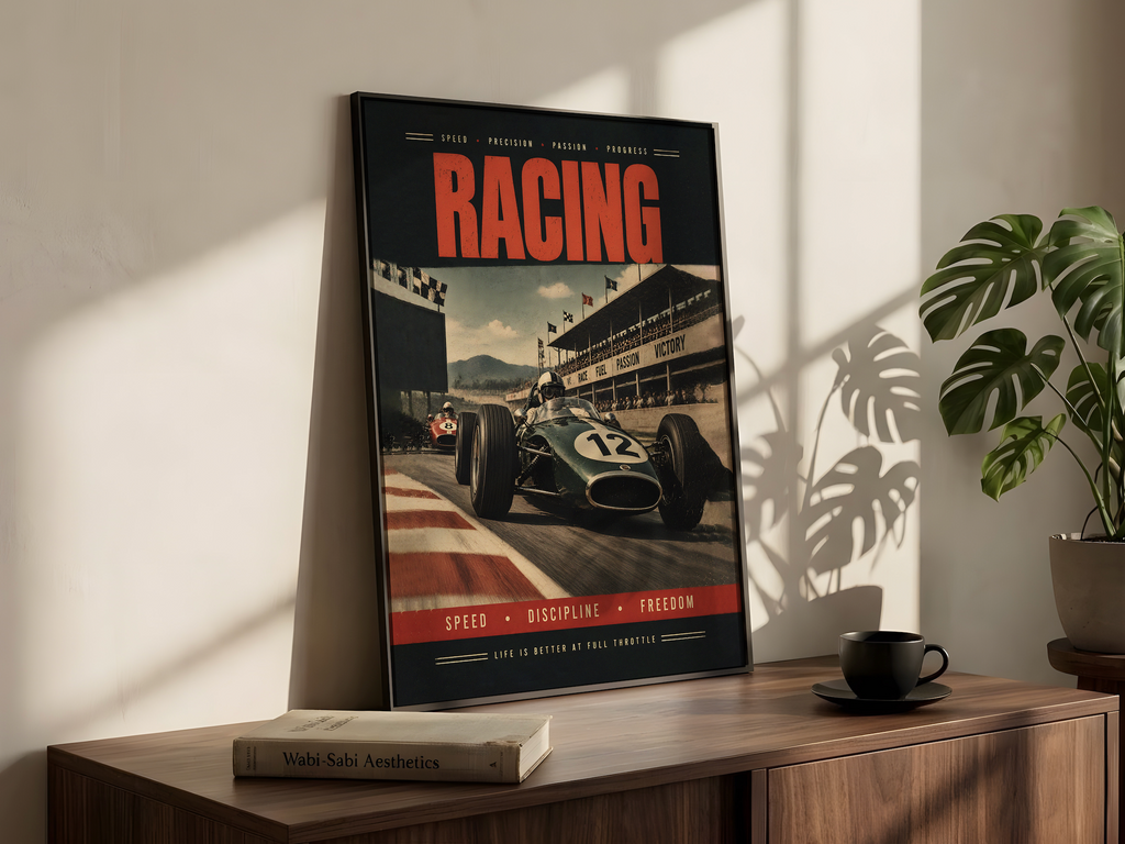 Vintage Racing  Print, Focus Precision Passion, Masculine Gift