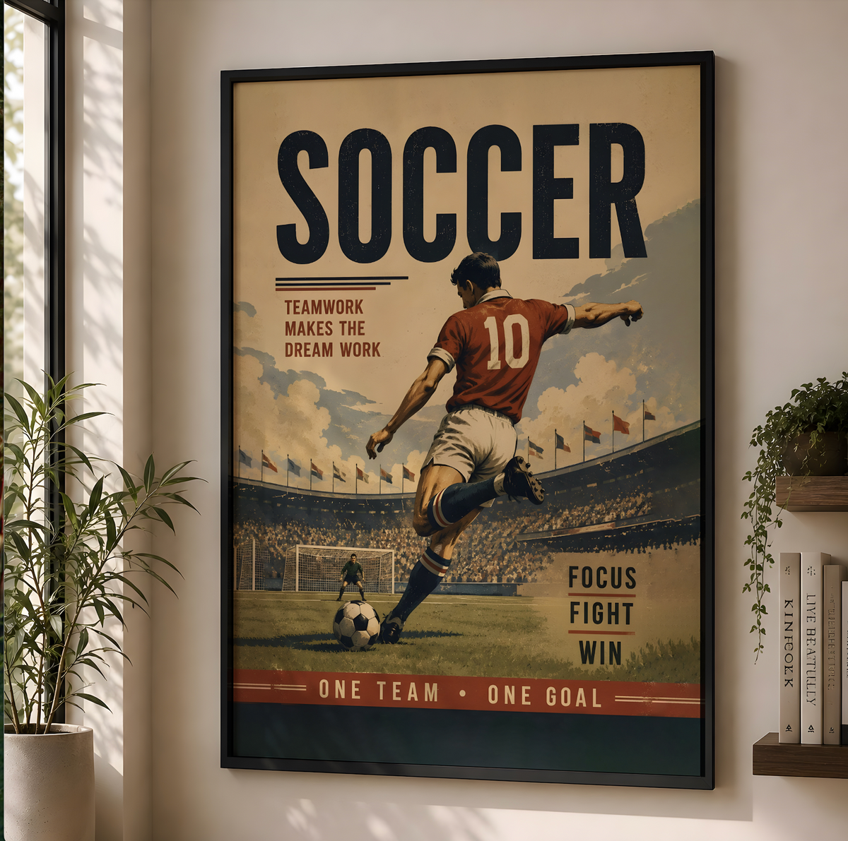Vintage Soccer Poster, Retro Football Art, Teamwork Player Decor, Soccer Gift