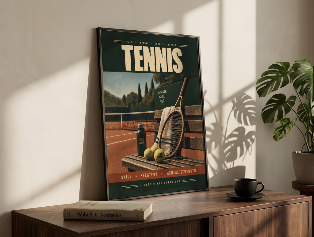 Vintage Tennis Poster, Retro Tennis Art, Teamwork Player Decor