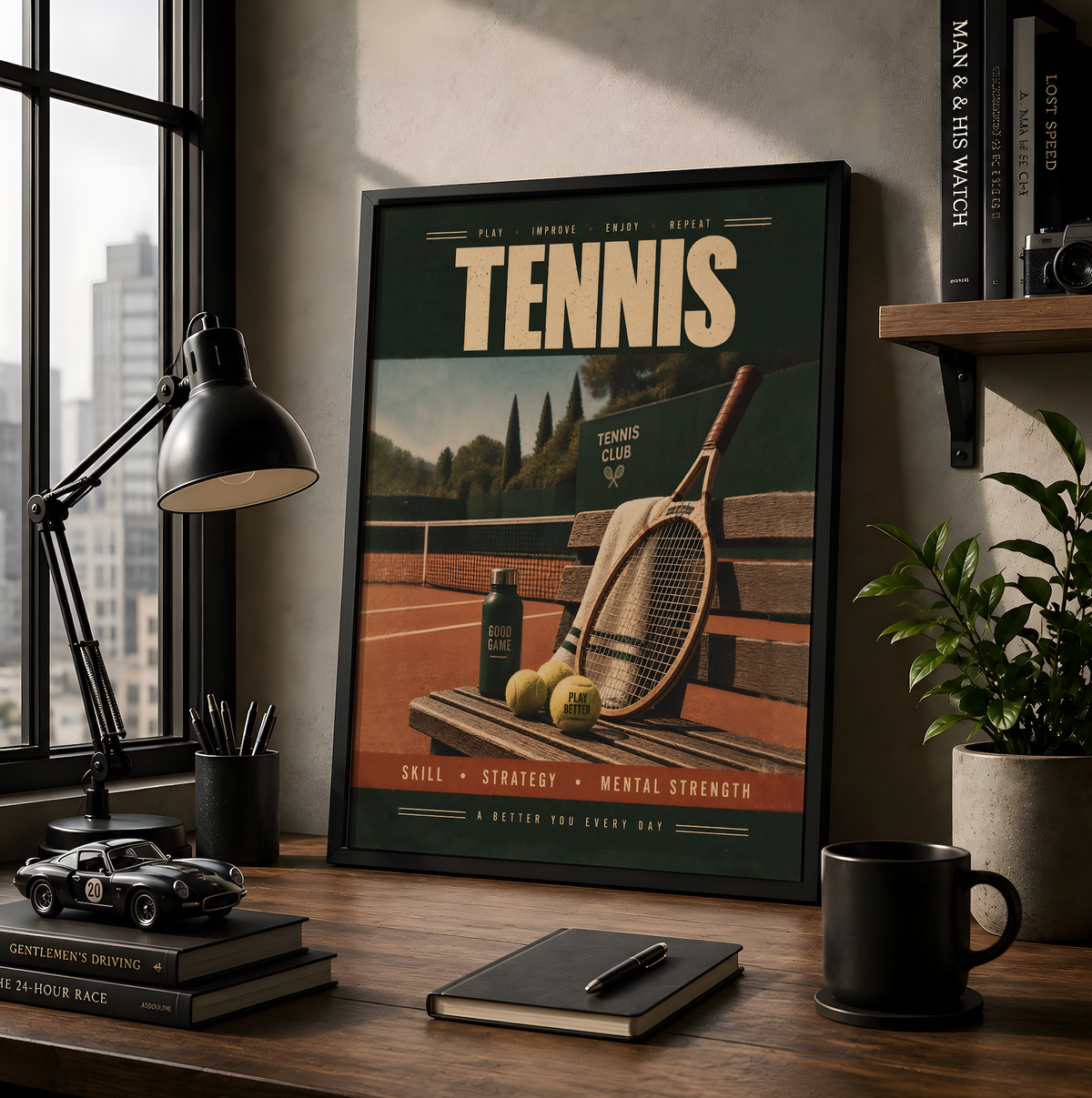 Vintage Tennis Poster, Retro Tennis Art, Teamwork Player Decor