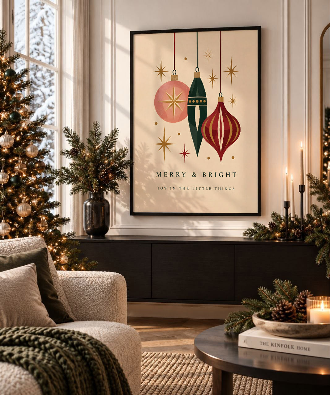Retro Christmas Bauble Print, Vintage Ornament Wall Art