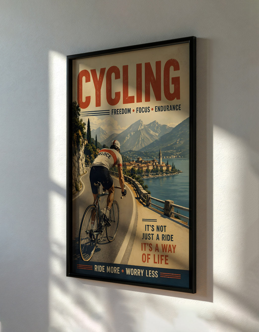 Vintage Cycling Poster, Retro Bicycle Wall Art, Freedom Focus Endurance Print