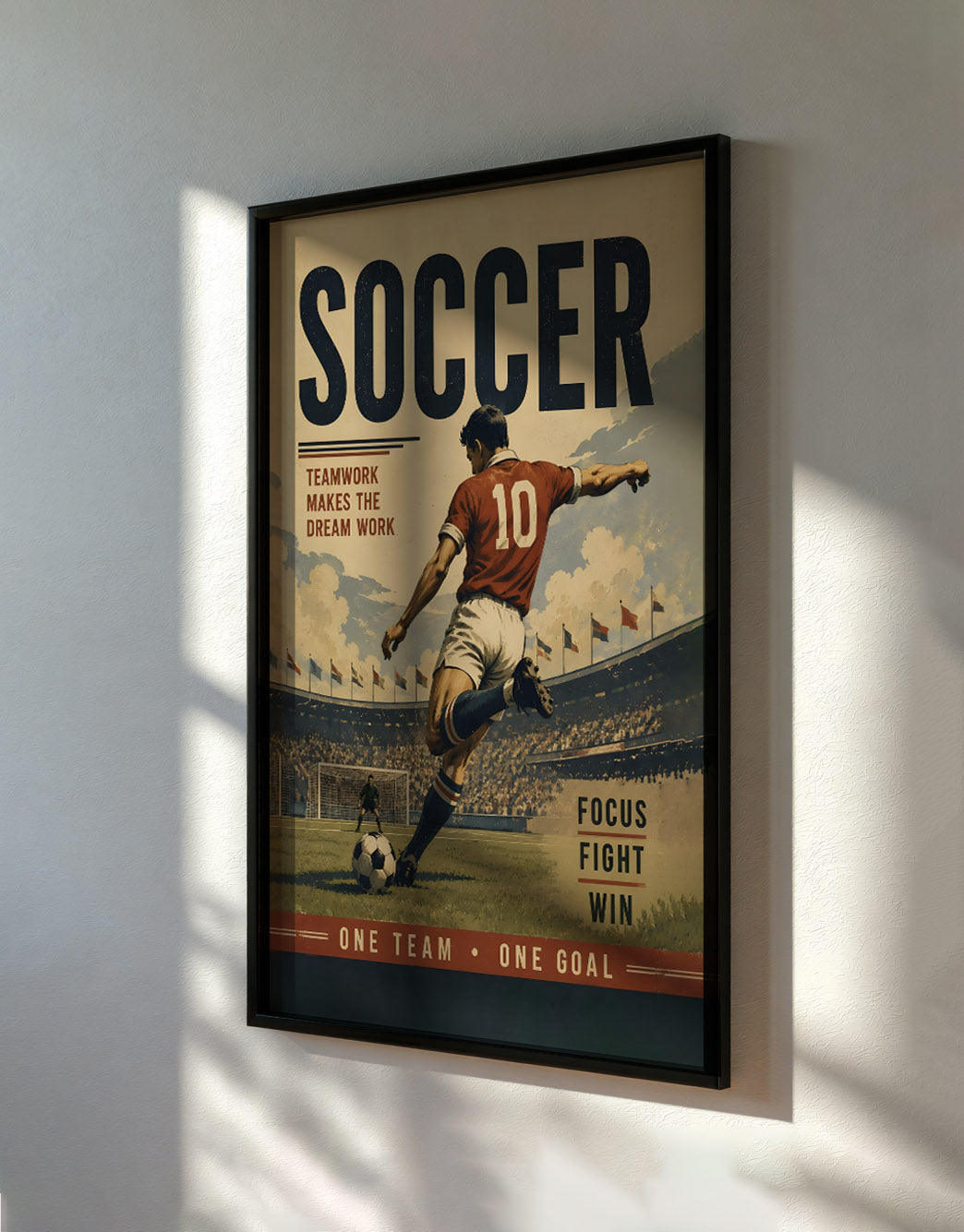 Vintage Soccer Poster, Retro Football Art, Teamwork Player Decor, Soccer Gift