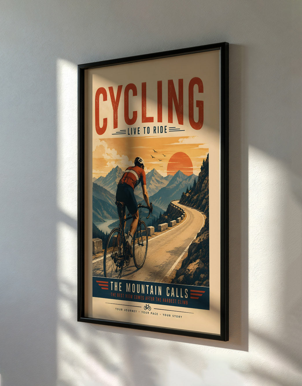 Vintage Cycling Poster, Retro Mountain Road Art, Bike Lover Gift