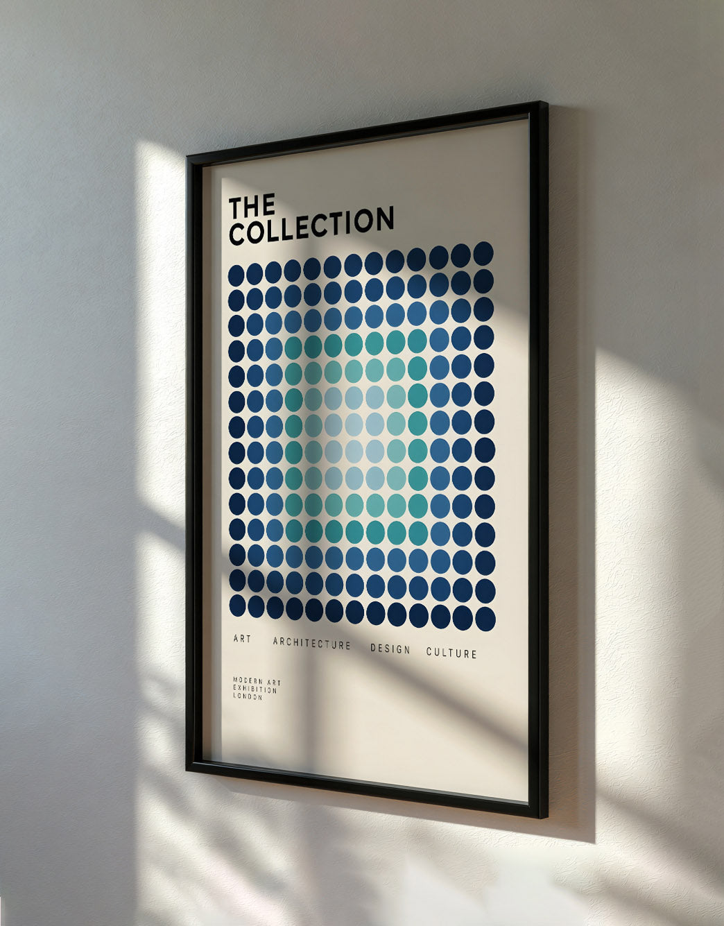 Blue Geometric Modernist Poster, Abstract Dot Pattern Wall Art, Graphic Design Decor