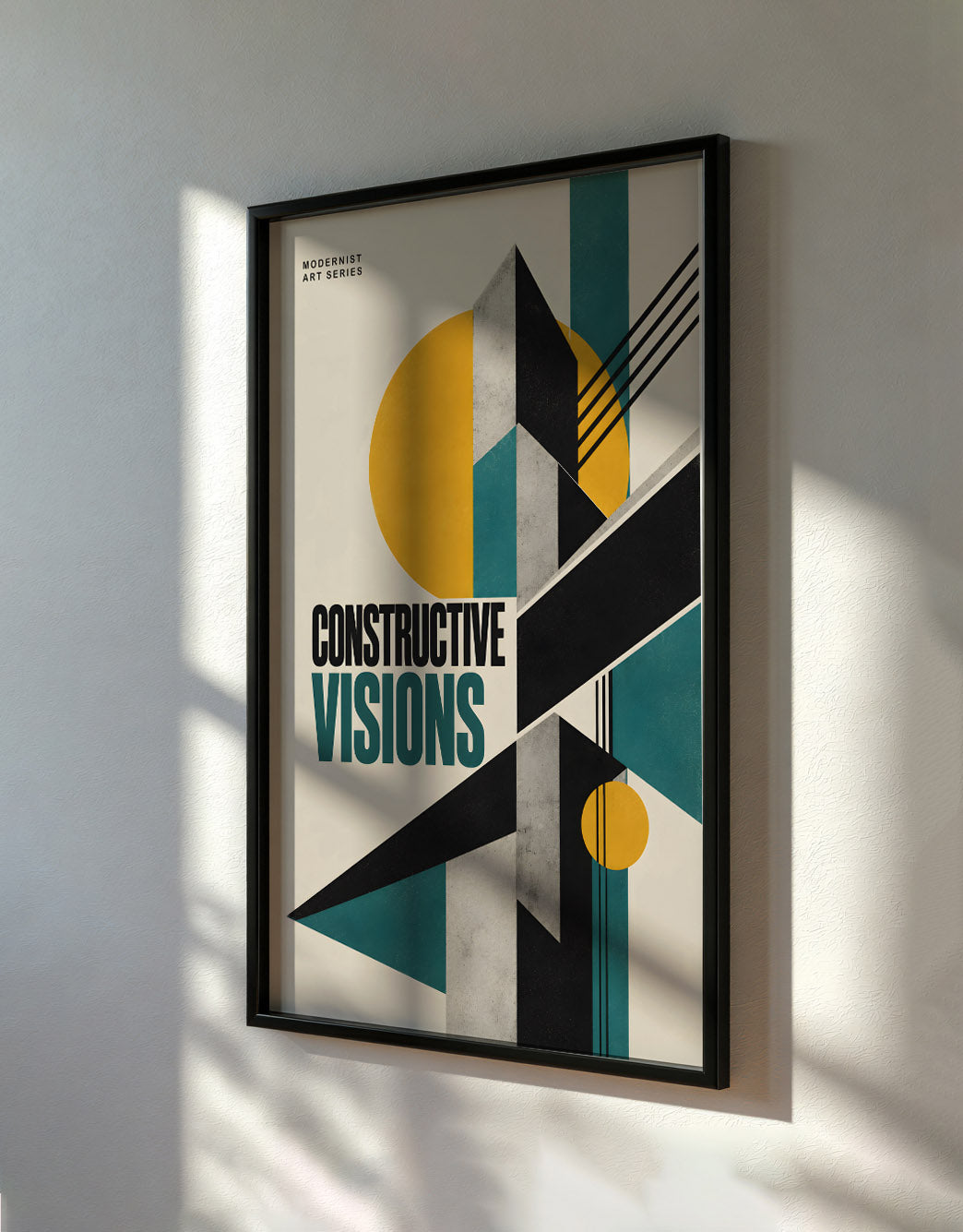 Constructivist  Poster, Bauhaus Geometric Wall Art, Teal Mustard Yellow Graphic Design