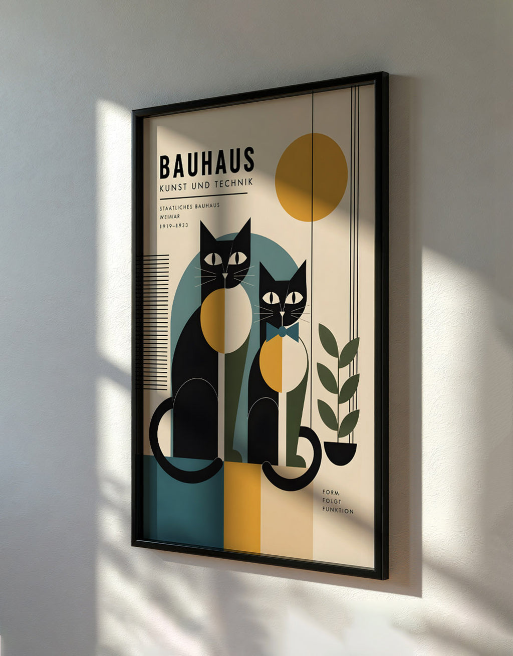 Bauhaus Couple of Cats Poster, Geometric Mid Century Wall Art Decor