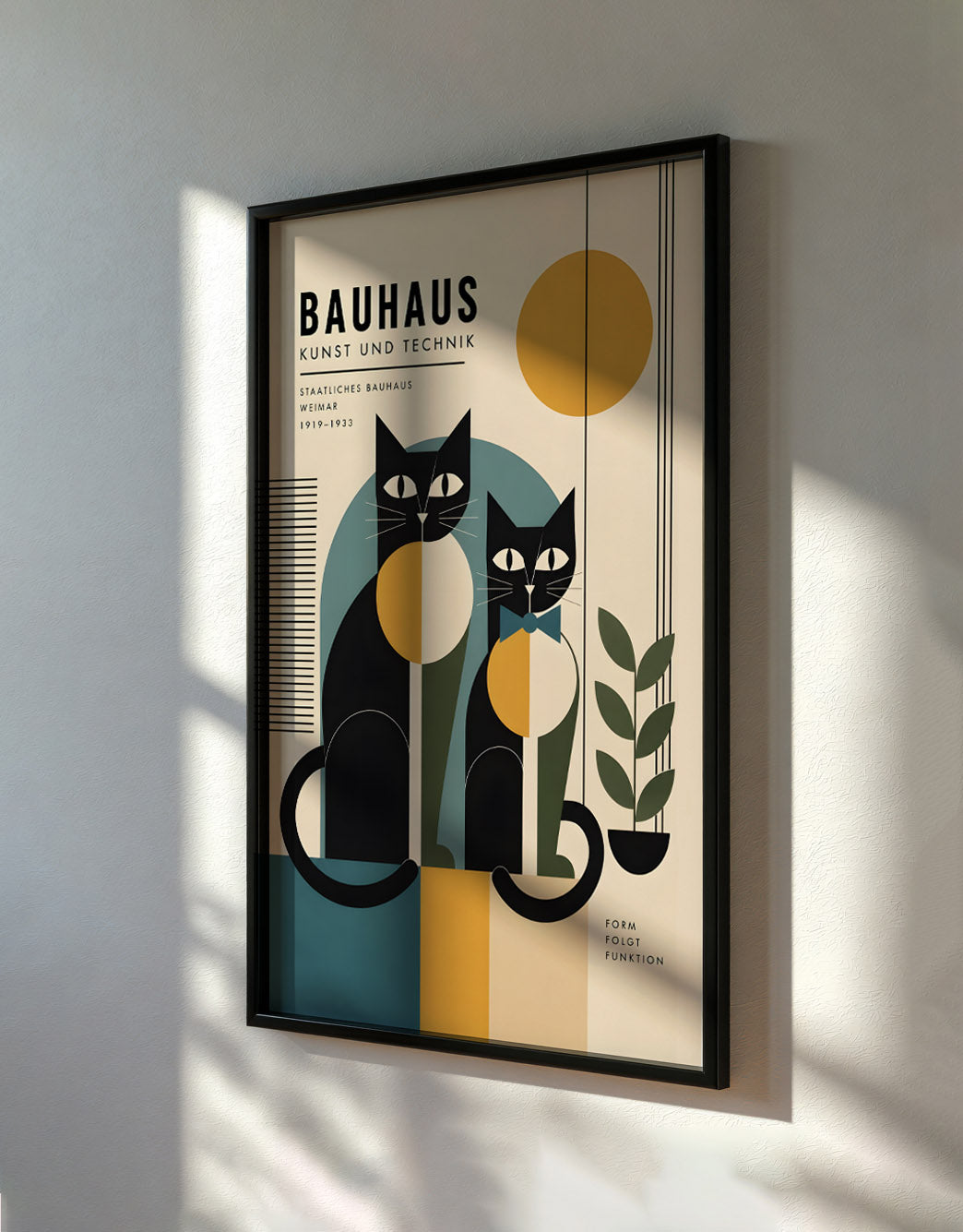 Bauhaus Couple of Cats Poster, Geometric Mid Century Wall Art Decor