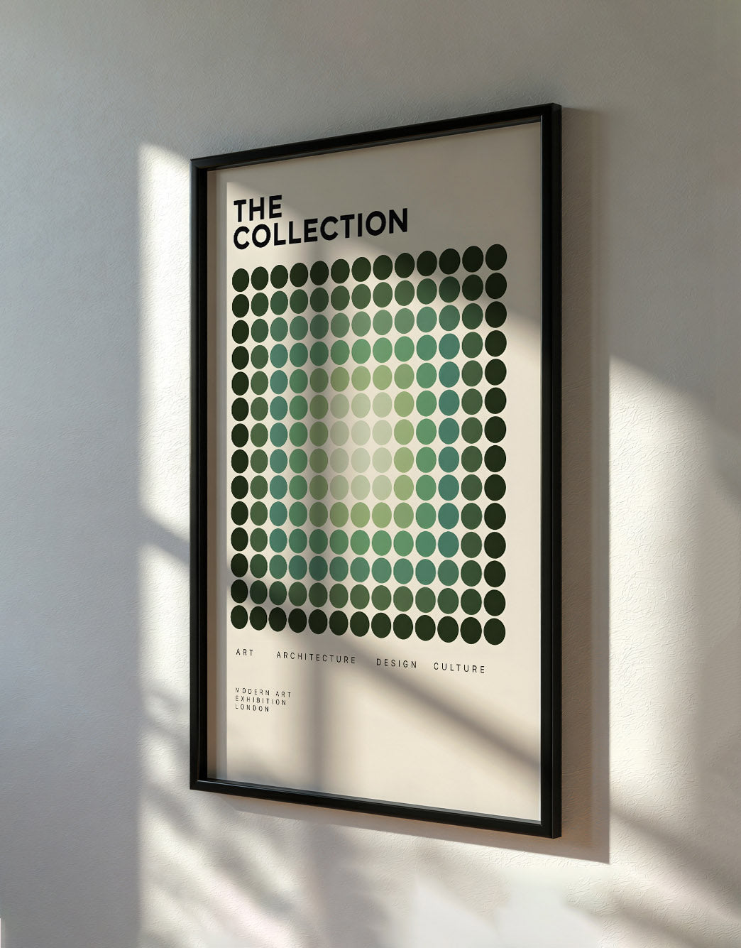 Green Geometric Modernist Poster, Abstract Dot Pattern Wall Art, Graphic Design Decor